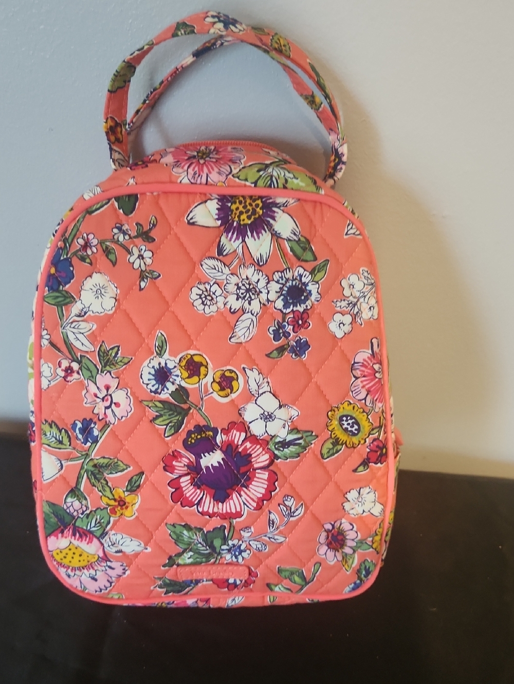 Floral Quilted Lunch Bag in Coral Pink